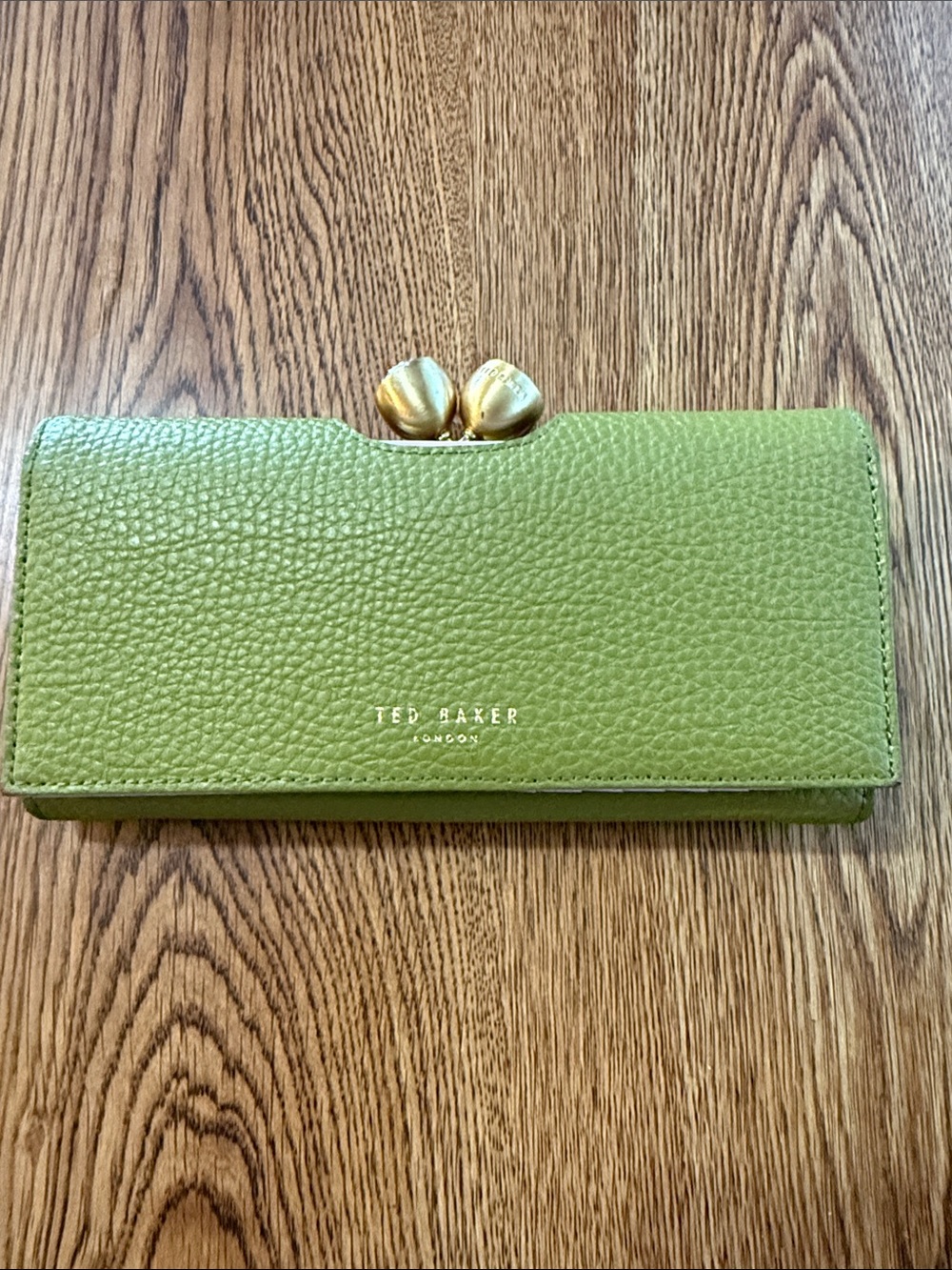 Ted Baker Lime Green Pebbled Leather Wallet with Gold Clasp
